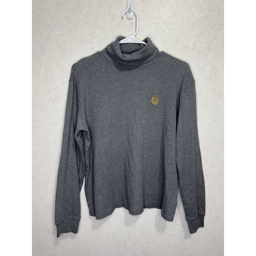 VTG RALPH LAUREN Womens Gray Turtleneck Sweater Gold Crest Classic Luxury LARGE